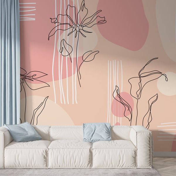 Linear Flowers Pink Tones Wall Mural