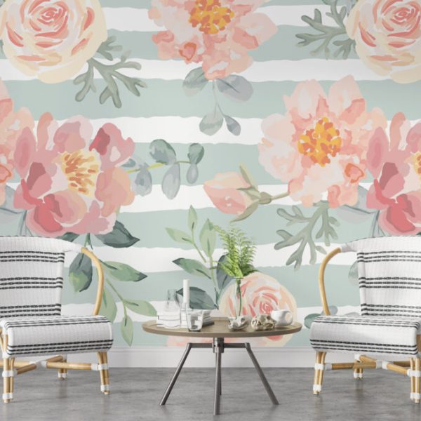 Roses with Watercolor Effect Wall Mural