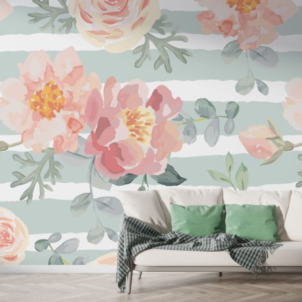 Roses with Watercolor Effect Wall Mural