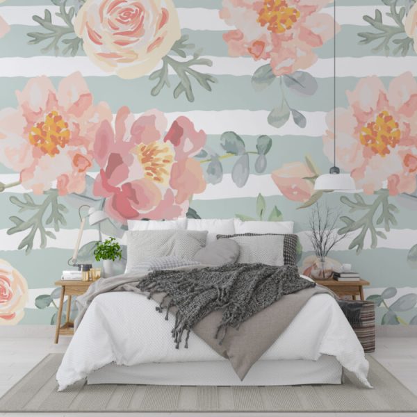 Roses with Watercolor Effect Wall Mural