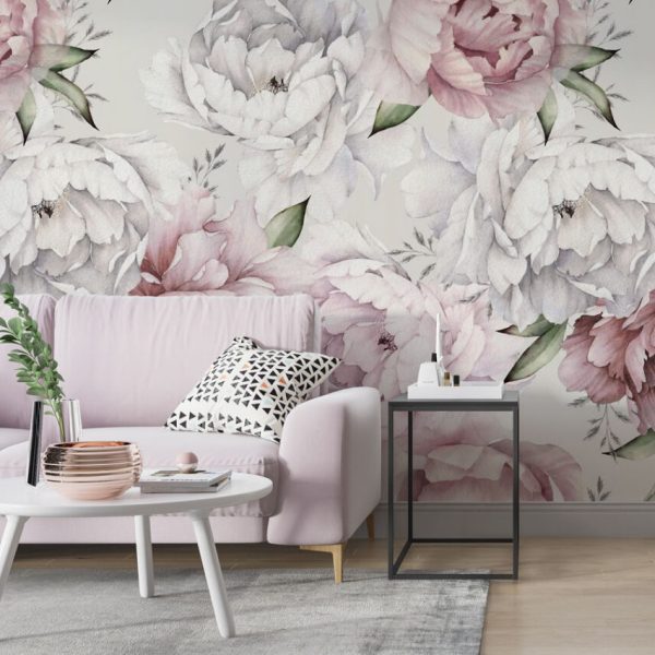 Pink and White Soft Roses Wall Mural