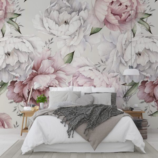 Pink and White Soft Roses Wall Mural