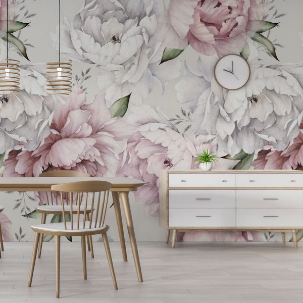 Pink and White Soft Roses Wall Mural