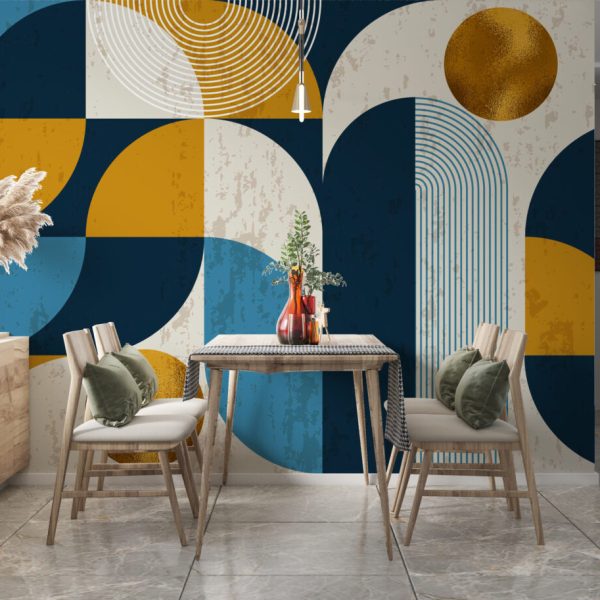 Geometric Gold Color Detailed Wall Mural