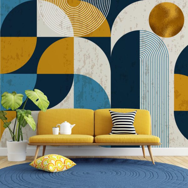 Geometric Gold Color Detailed Wall Mural