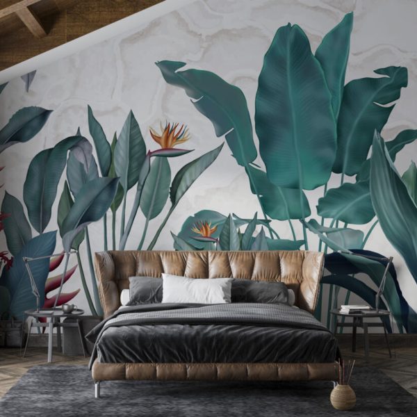 Textured Large Tropical Leaves Wall Mural