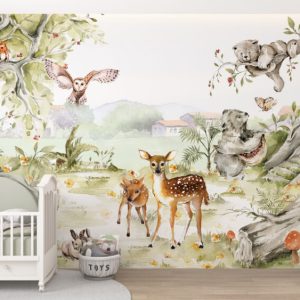Forest Animals Photo Wallpaper Kids Children Wall Mural Nursery Watercolor  Decor