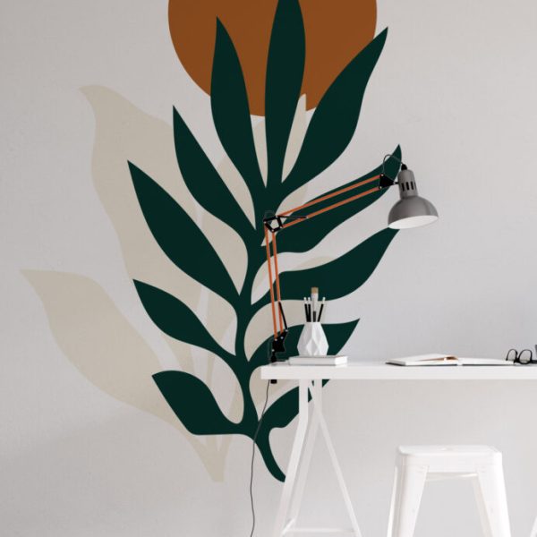 Wall Decal Linear Leaf And Sun Sticker