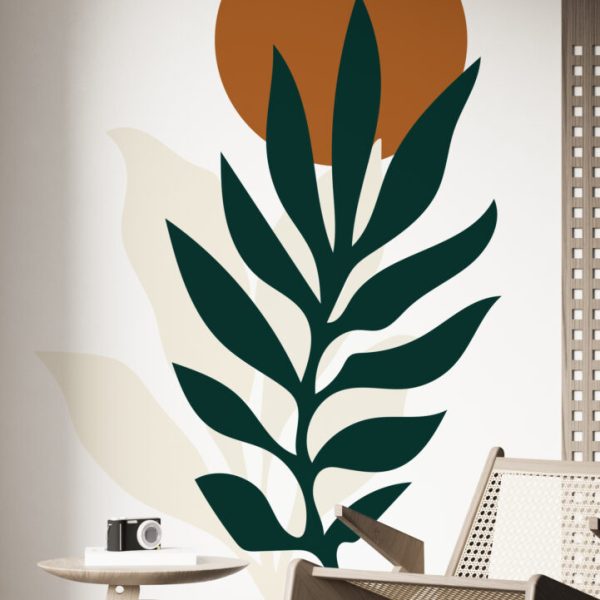 Wall Decal Linear Leaf And Sun Sticker