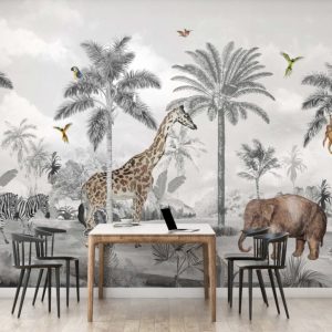 Black and White Tropical Colored Animals 3D Wallpaper