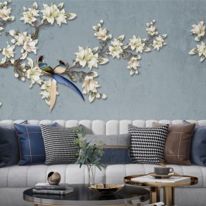 Birds on a Flower Branch 3D Wallpaper