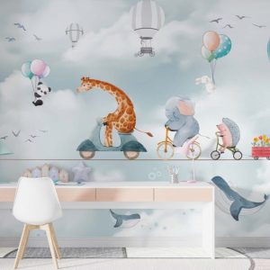 Giraffe on a Bicycle on a Rope 3D Wallpaper