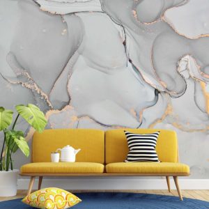 Light Gray Colored Marble Patterned 3D Wallpaper