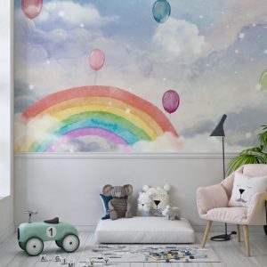 Rainbow and Balloon Wallpaper for Kids Room