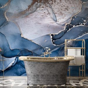 Navy Blue Antique Marble Patterned 3D Wallpaper