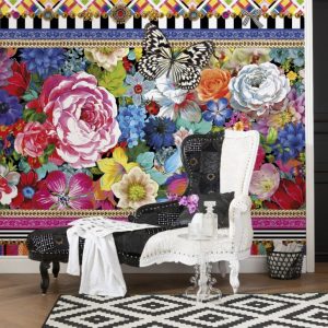 Colorful Large Rose Patterned 3D Wallpaper