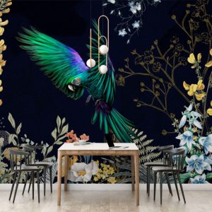 Parrot Colorful Floral Black Background Wallpaper