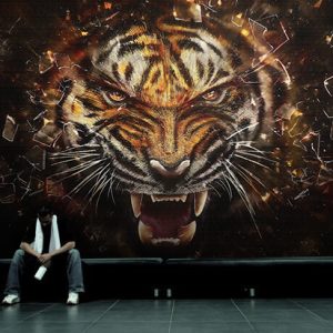 Tiger Figure Breaking Glass Wallpaper