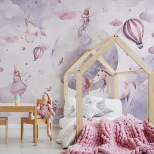Pink Unicorn and Fairy Wallpaper