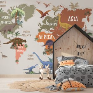 Dinosaur Patterned 3D Wallpaper on Continents