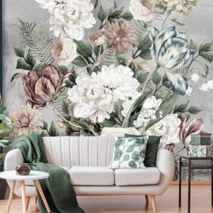 Grey Background Large Roses 3D Wallpaper