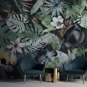 Black Cheetah Among Flowers 3D Wallpaper