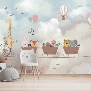 Giraffe on a Bike and Balloons 3D Wallpaper