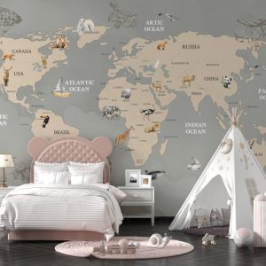Ancient World Map Children's Room 3D Wallpaper