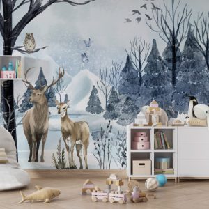 Deer in the Snow 3D Wallpaper