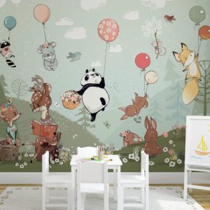 Pandas with Flying Balloons 3D Wallpaper
