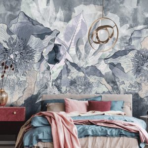 Ice Colored Floral 3D Wallpaper