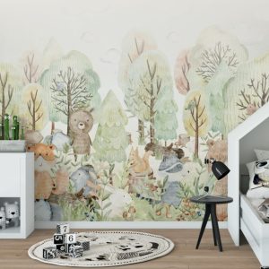 Green Colored Forest Patterned Children's Room 3D Wallpaper