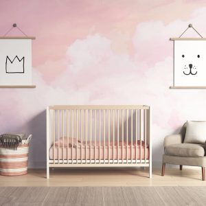 Pink Colored Cloud Patterned 3D Wallpaper