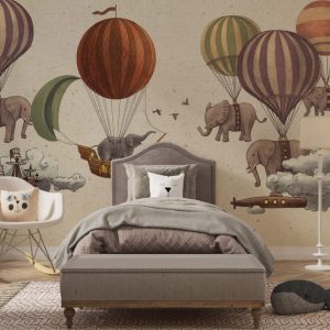 Flying Elephant Patterned 3D Wallpaper