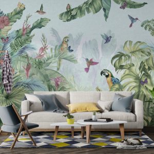 Large Leaf Butterfly and Bird 3D Wallpaper