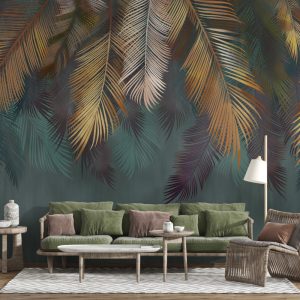 Leaves Hanging from Above with Dark Background 3D Wallpaper