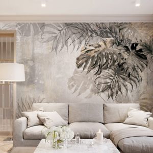 Tropical Leaf Wallpaper in Beige Color