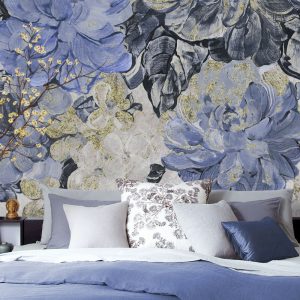 Blue Roses with Oil Painting Effect Wallpaper Wallpaper