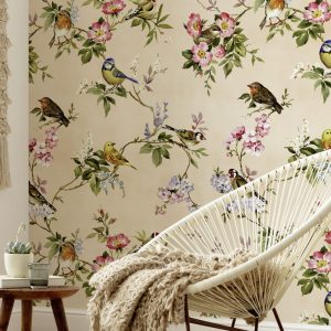 Bird and Flower Pattern Wallpaper