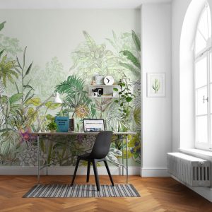 Tropical Flowers by the Lake in Watercolor Style Wallpaper