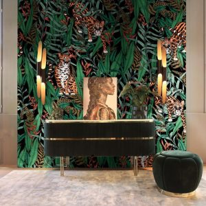Leopard Figure Tropical Wallpaper