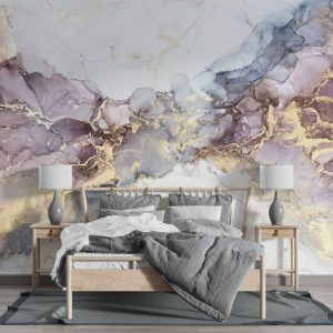 Gold Detailed Soft Colored Marble Pattern Wallpaper