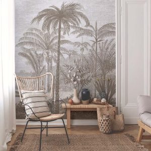 Striped Tropical Forest Wallpaper in Sepia Tones