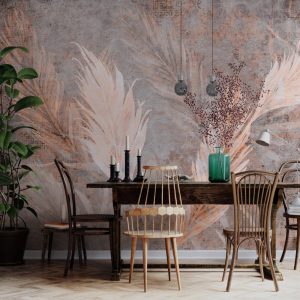 Leaves on Beige Weathered Background Wallpaper