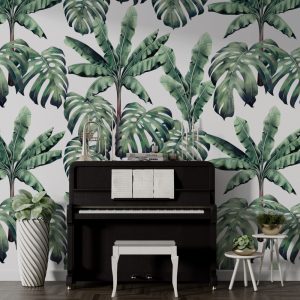 Elephant Ear and Banana Leaves Tropical Wallpaper