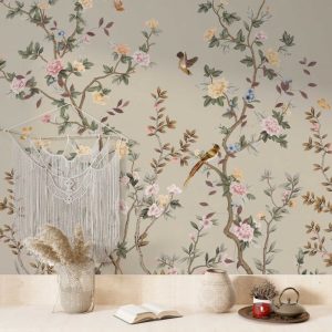 Rose Trees and Birds Wallpaper