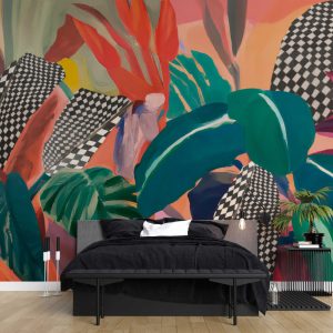 Colourful Watercolour Tropical Leaves Wallpaper