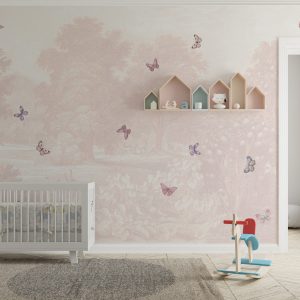 Pink Forest and Butterflies Wallpaper