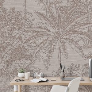 Linear Beige Tone Tropical Pattern Wallpaper