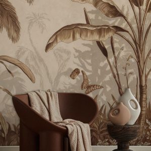 Tropical Banana Tree and Palm Tree Wallpaper